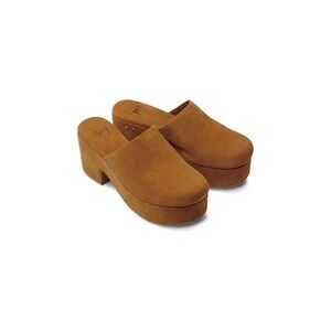 Beek Petrel Suede Platform Clogs Honey Tan Leather Mules Size 9